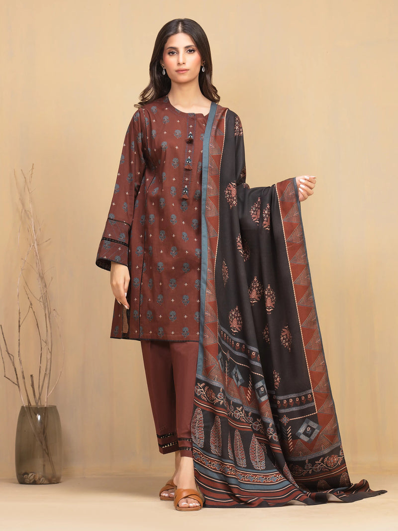 edenrobe Allure Unstitched Printed Khaddar 3Pc Suit EWU5M3-020
