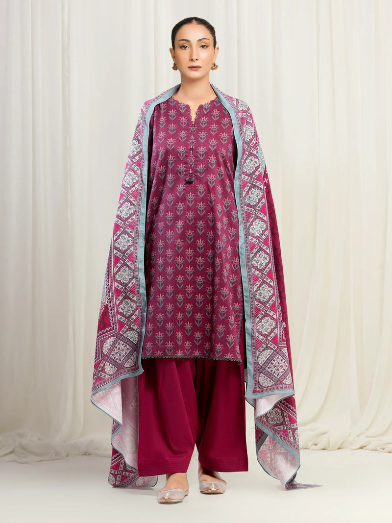 edenrobe Allure Unstitched Printed Khaddar 3Pc Suit EWU5M3-022