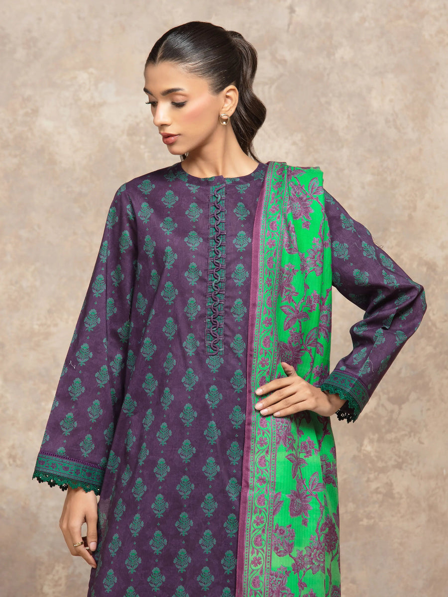 edenrobe Allure Unstitched Printed Khaddar 3Pc Suit EWU5M3-026