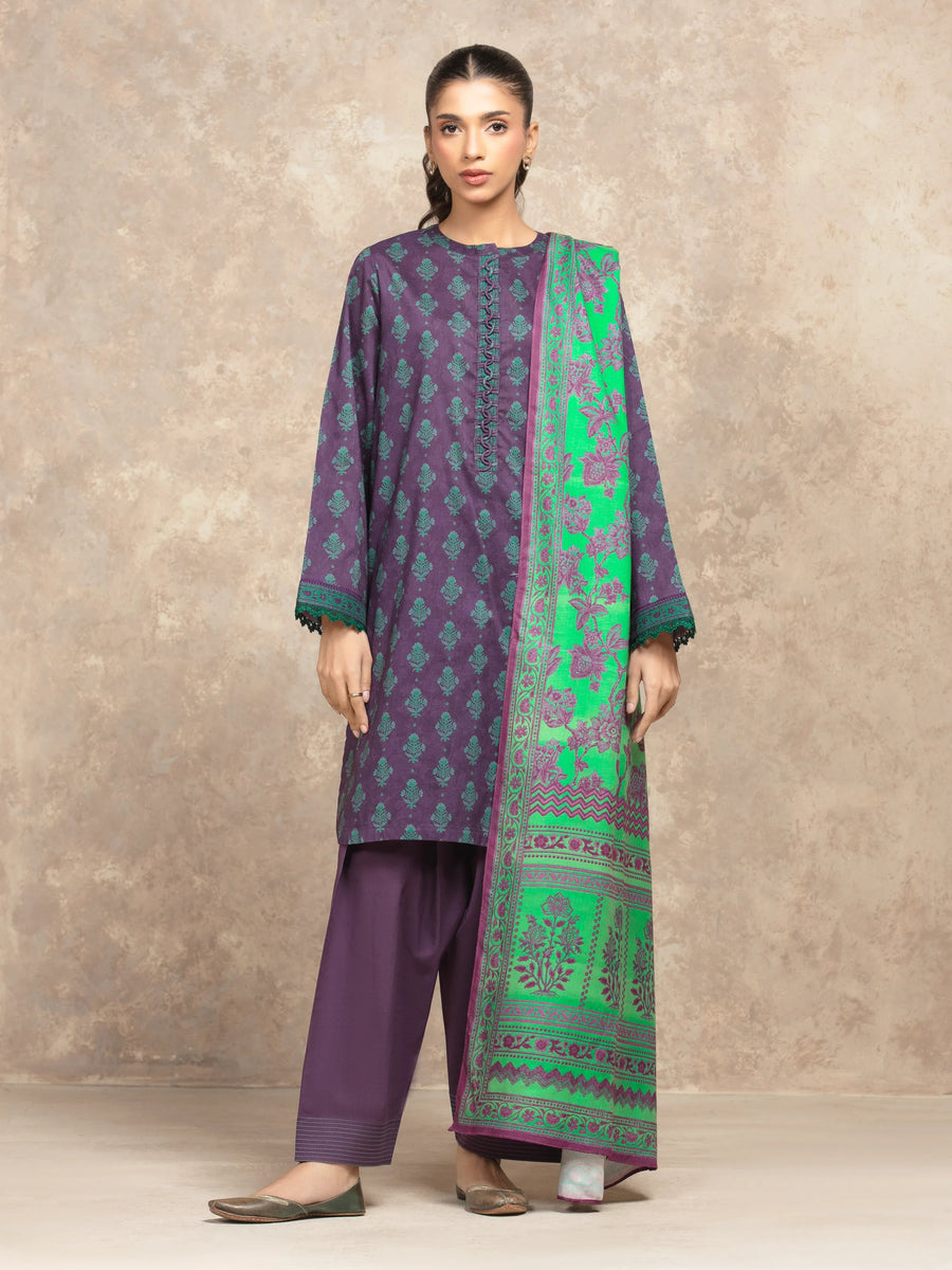 edenrobe Allure Unstitched Printed Khaddar 3Pc Suit EWU5M3-026