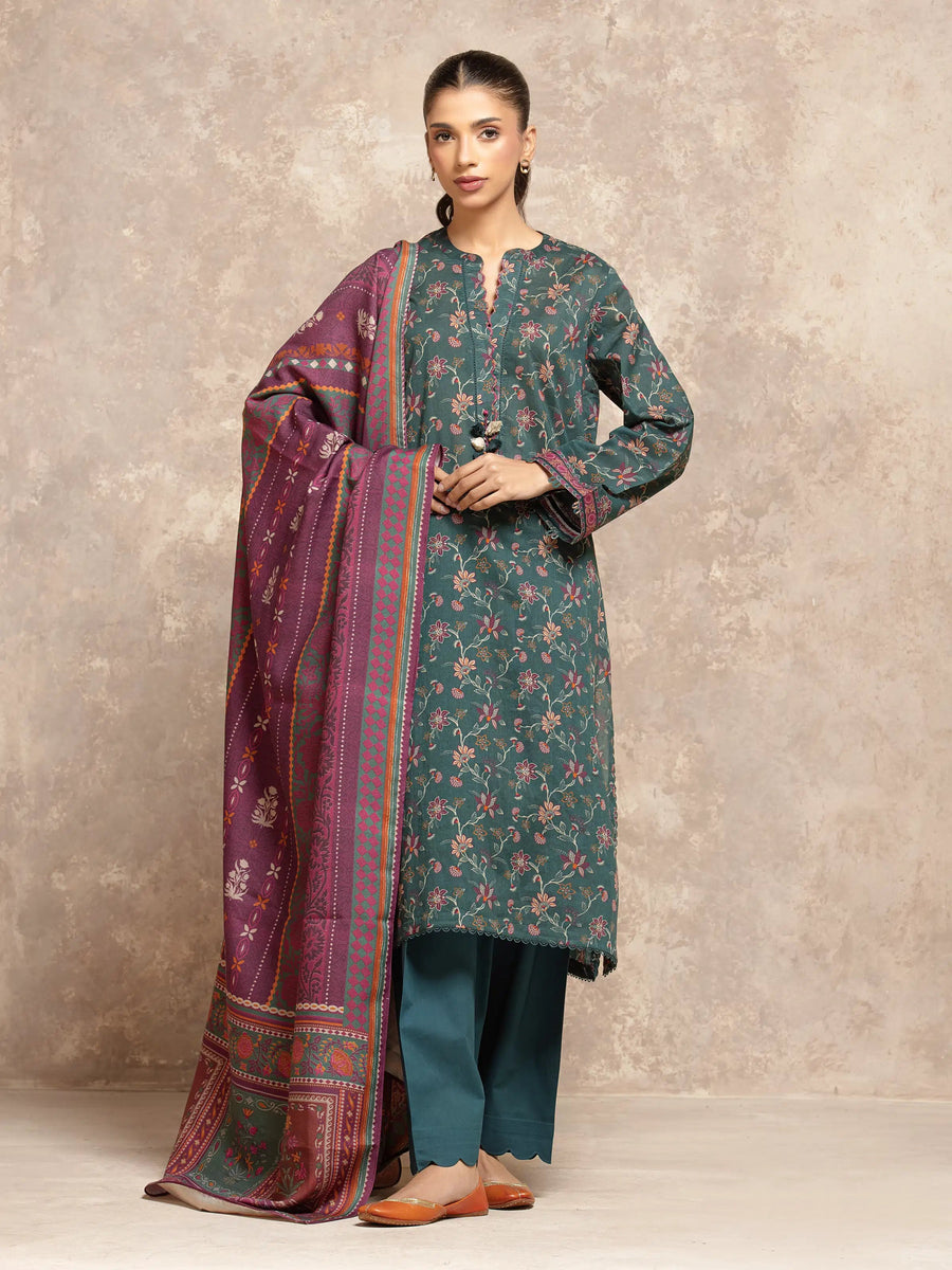 edenrobe Allure Unstitched Printed Khaddar 3Pc Suit EWU5M3-027