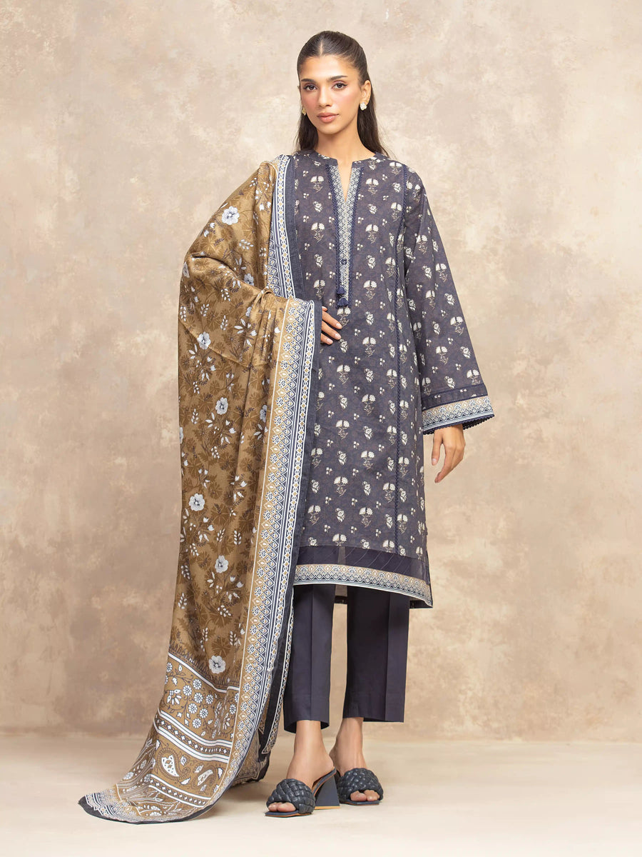 edenrobe Allure Unstitched Printed Khaddar 3Pc Suit EWU5M3-028