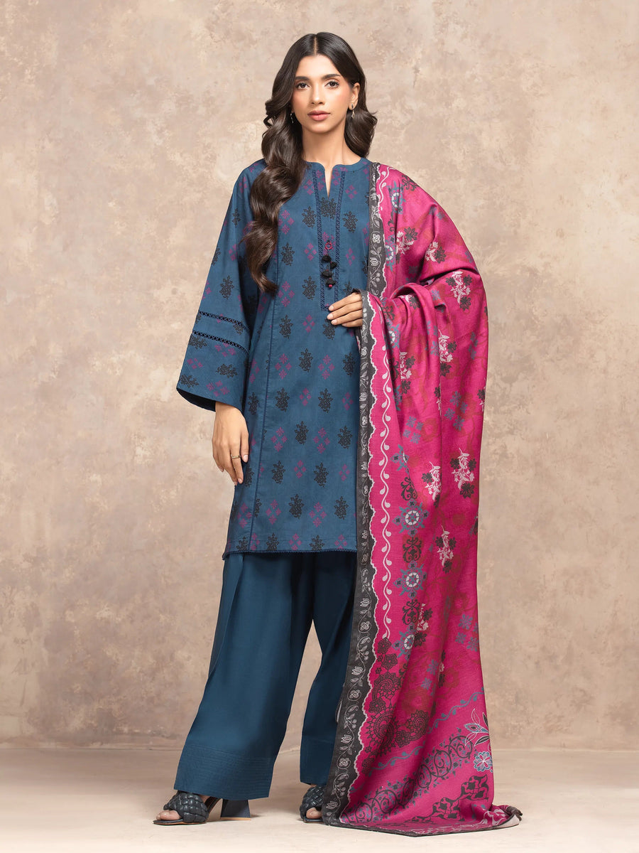 edenrobe Allure Unstitched Printed Khaddar 3Pc Suit EWU5M3-031