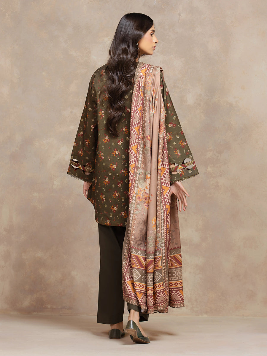 edenrobe Allure Unstitched Printed Khaddar 3Pc Suit EWU5M3-034