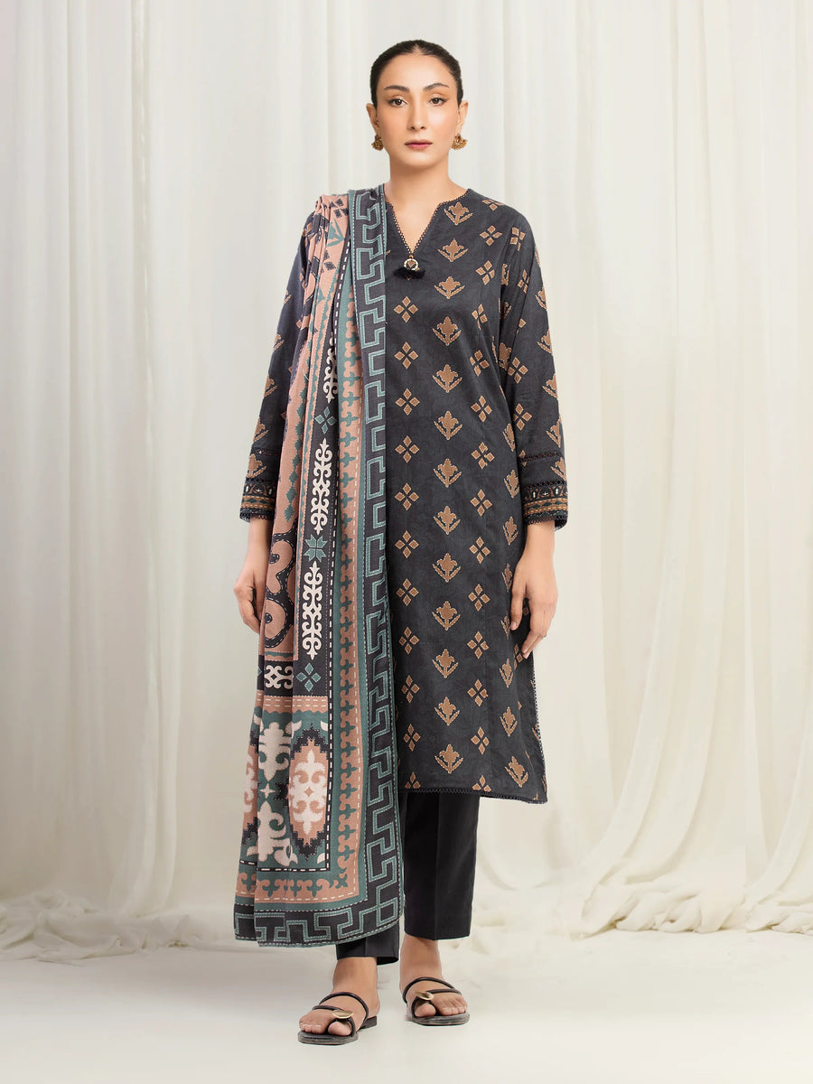 edenrobe Allure Unstitched Printed Khaddar 3Pc Suit EWU5M3-035