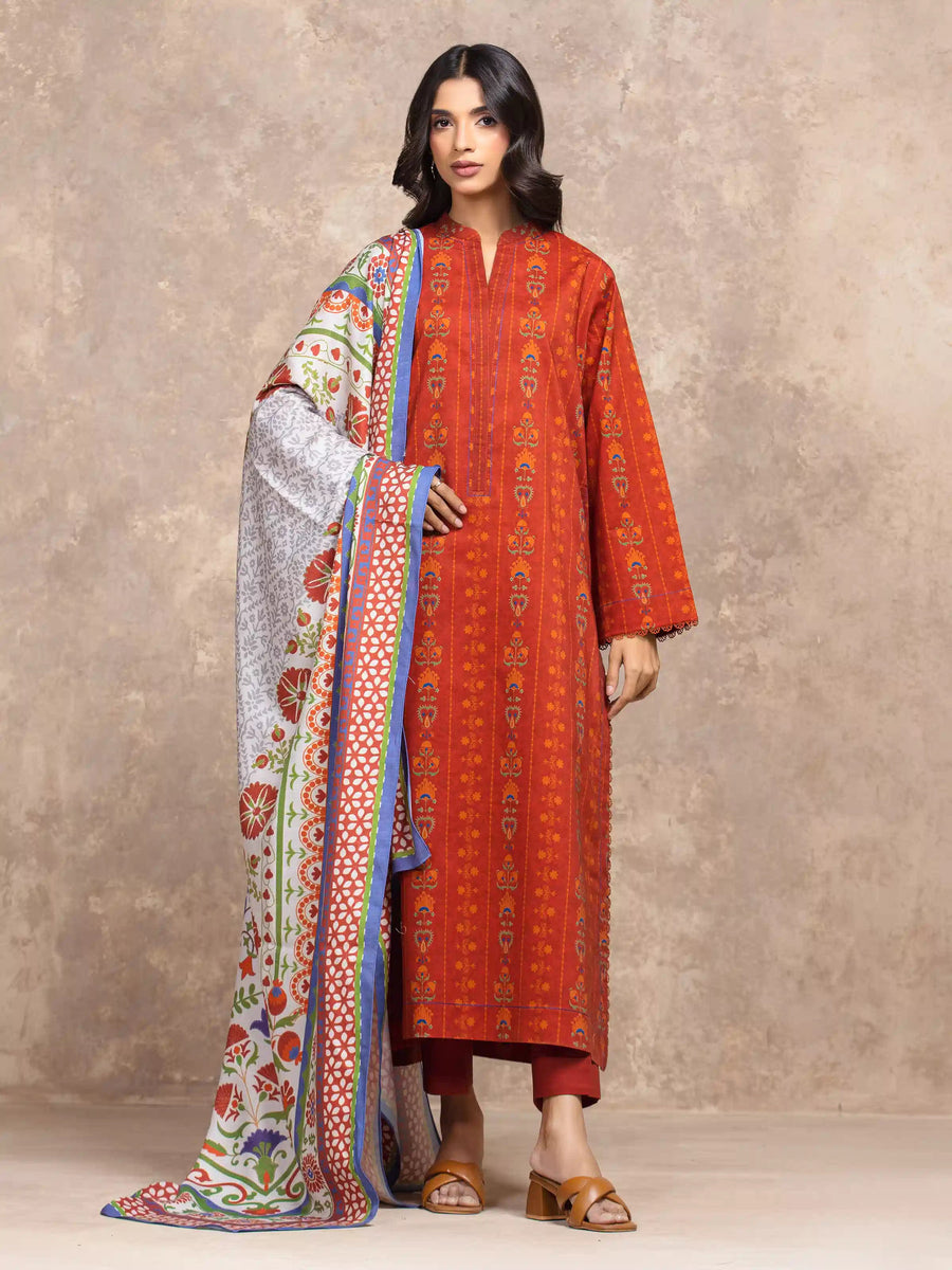 edenrobe Allure Unstitched Printed Khaddar 3Pc Suit EWU5M3-036