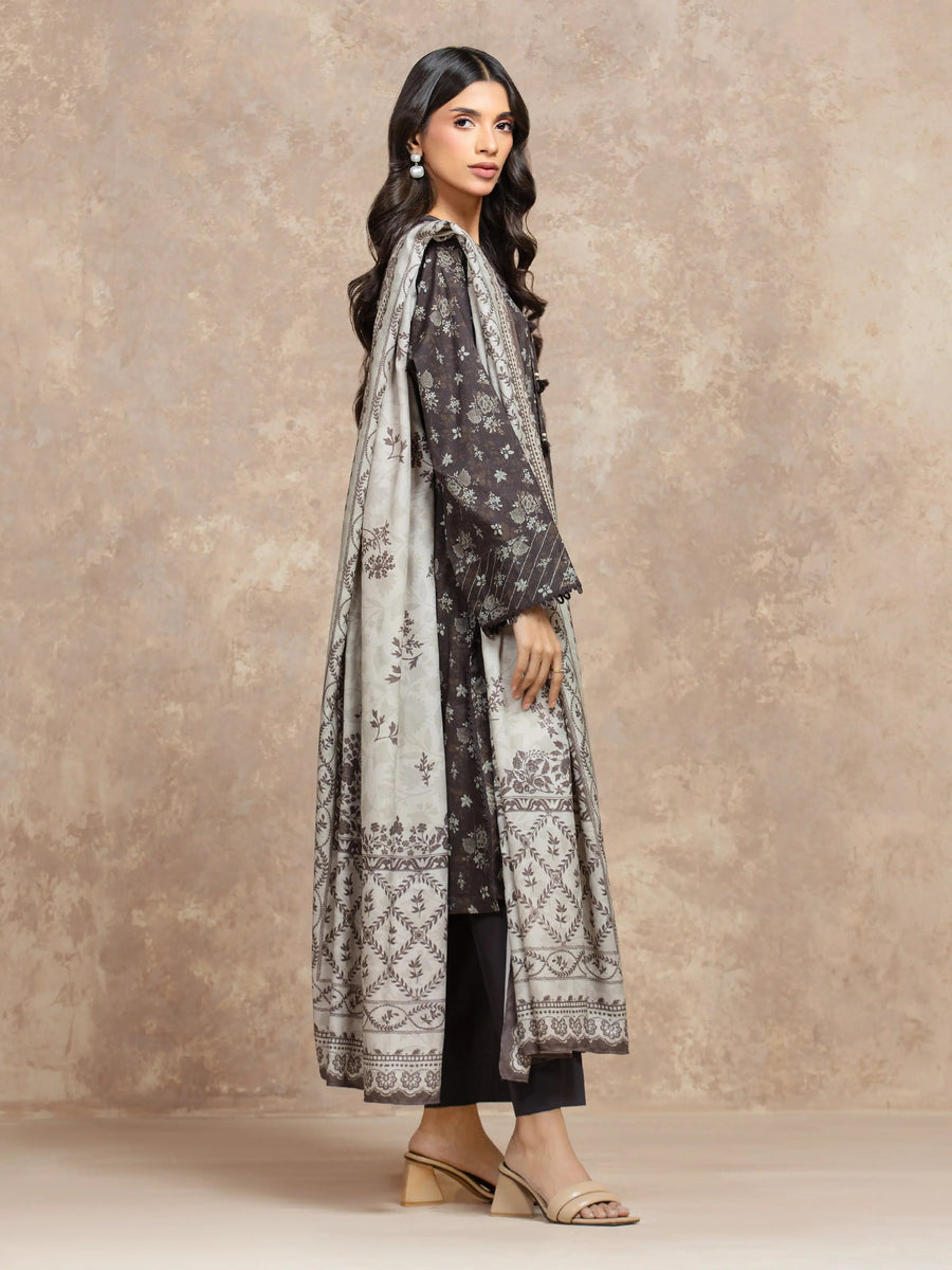 edenrobe Allure Unstitched Printed Khaddar 3Pc Suit EWU5M3-037
