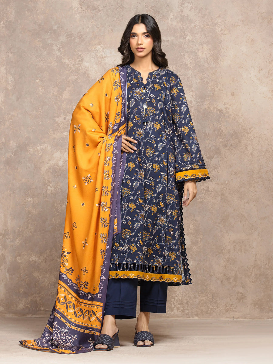 edenrobe Allure Unstitched Printed Khaddar 3Pc Suit EWU5M3-038