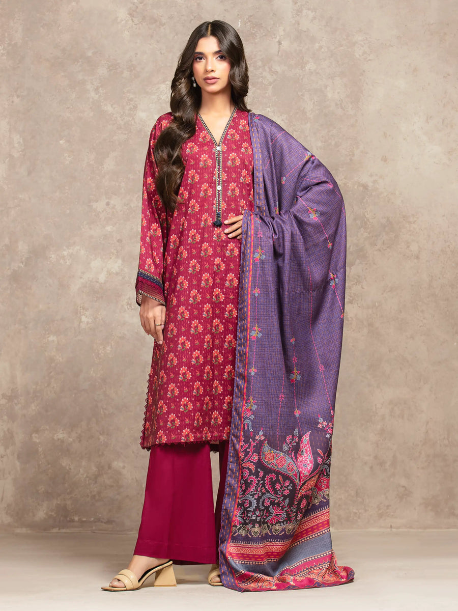 edenrobe Allure Unstitched Printed Khaddar 3Pc Suit EWU5M3-039