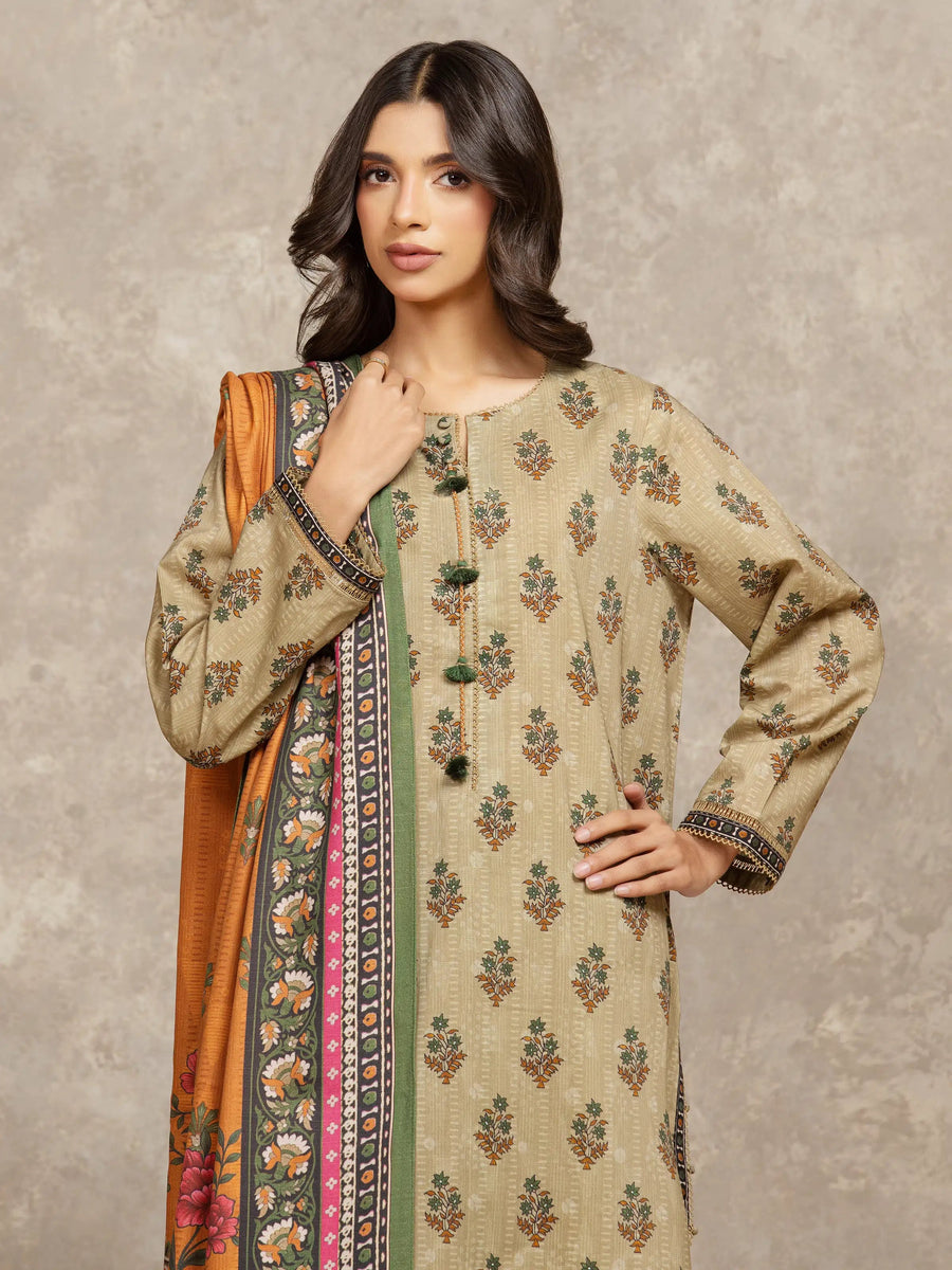 edenrobe Allure Unstitched Printed Khaddar 3Pc Suit EWU5M3-040