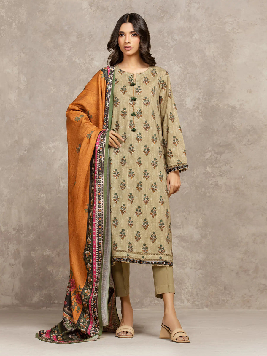 edenrobe Allure Unstitched Printed Khaddar 3Pc Suit EWU5M3-040
