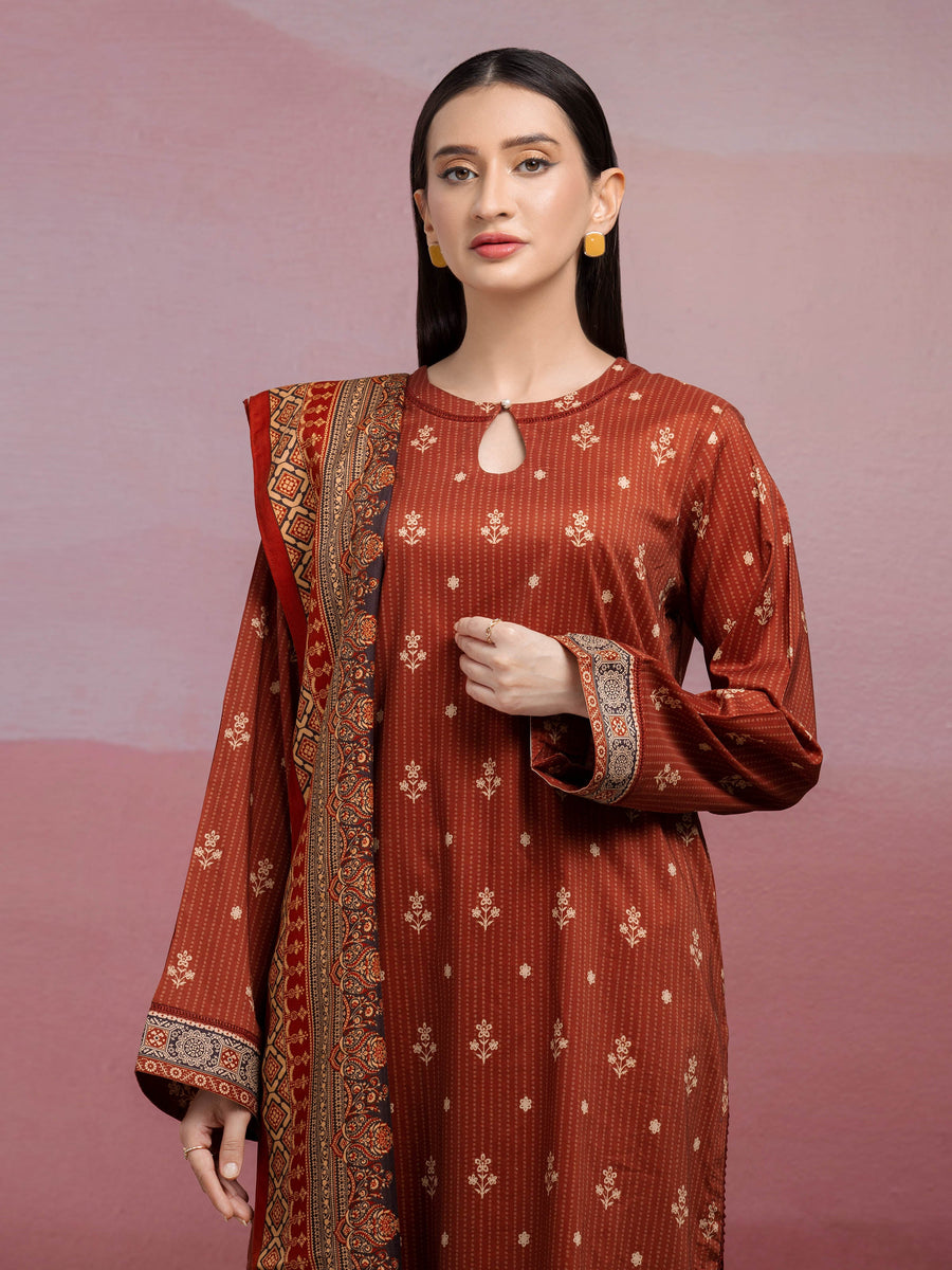 edenrobe Merak Unstitched Printed Khaddar 3Pc Suit EWU5M3-116