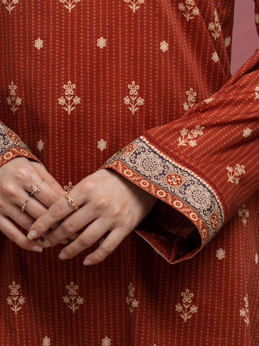 edenrobe Merak Unstitched Printed Khaddar 3Pc Suit EWU5M3-116