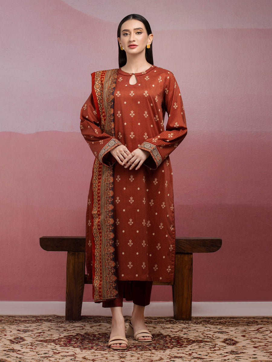 edenrobe Merak Unstitched Printed Khaddar 3Pc Suit EWU5M3-116
