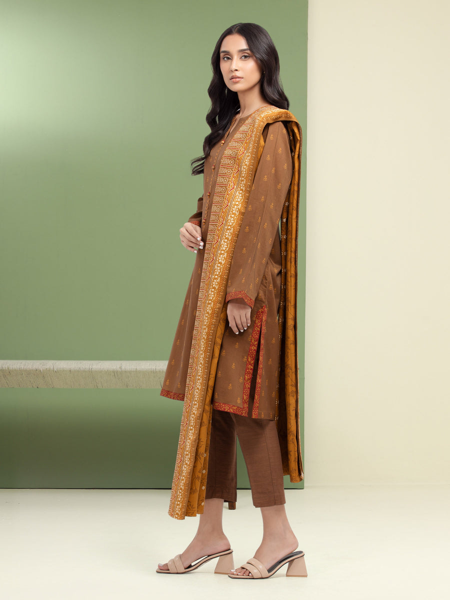 edenrobe Merak Unstitched Printed Khaddar 3Pc Suit EWU5M3-118