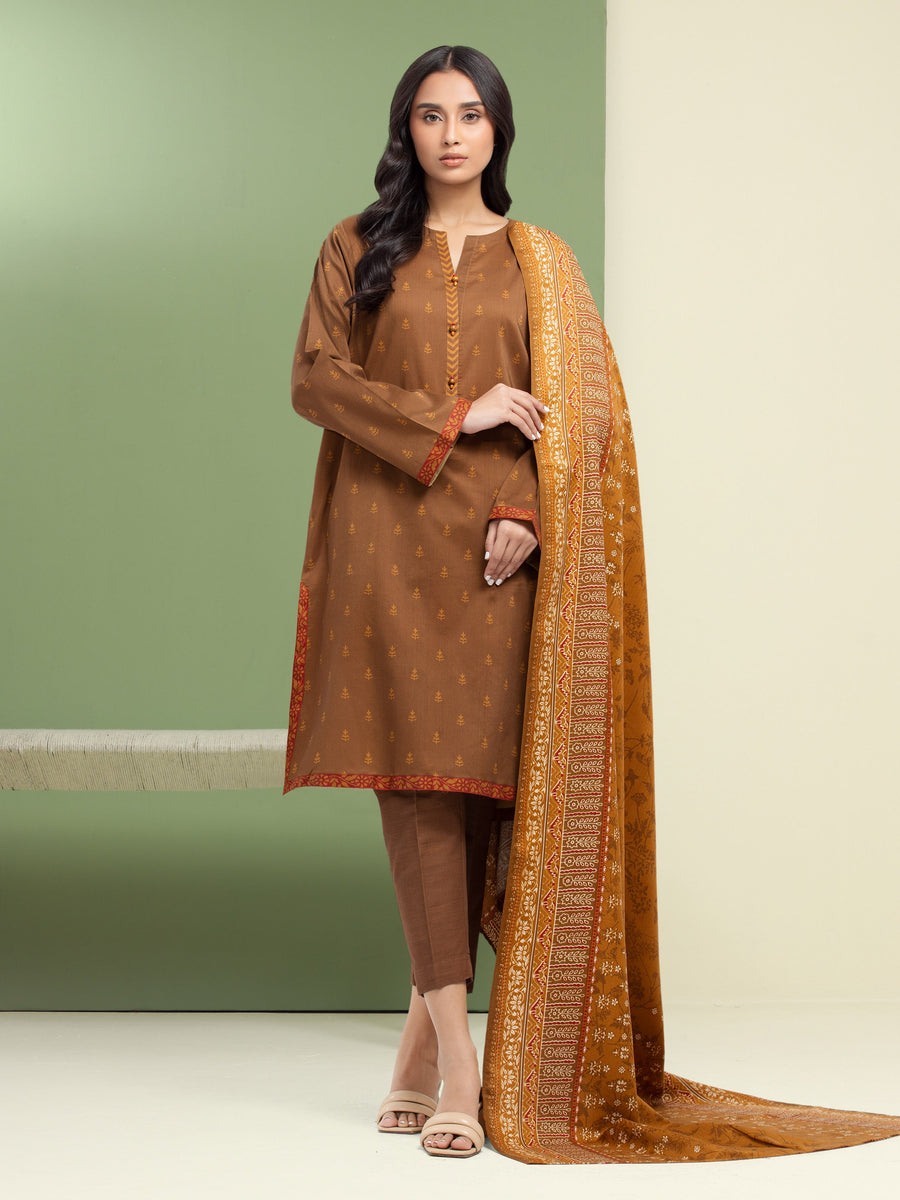 edenrobe Merak Unstitched Printed Khaddar 3Pc Suit EWU5M3-118