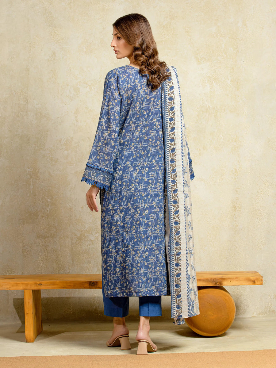 edenrobe Merak Unstitched Printed Zari Lawn 3Pc Suit EWU5M6-004