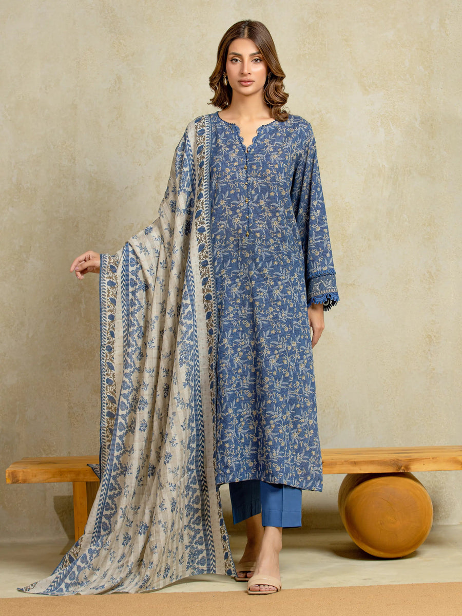 edenrobe Merak Unstitched Printed Zari Lawn 3Pc Suit EWU5M6-004