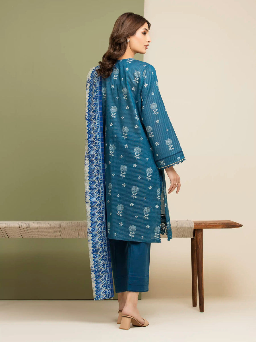 edenrobe Merak Unstitched Printed Zari Lawn 3Pc Suit EWU5M6-005
