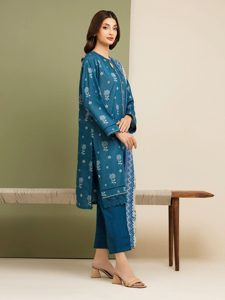 edenrobe Merak Unstitched Printed Zari Lawn 3Pc Suit EWU5M6-005