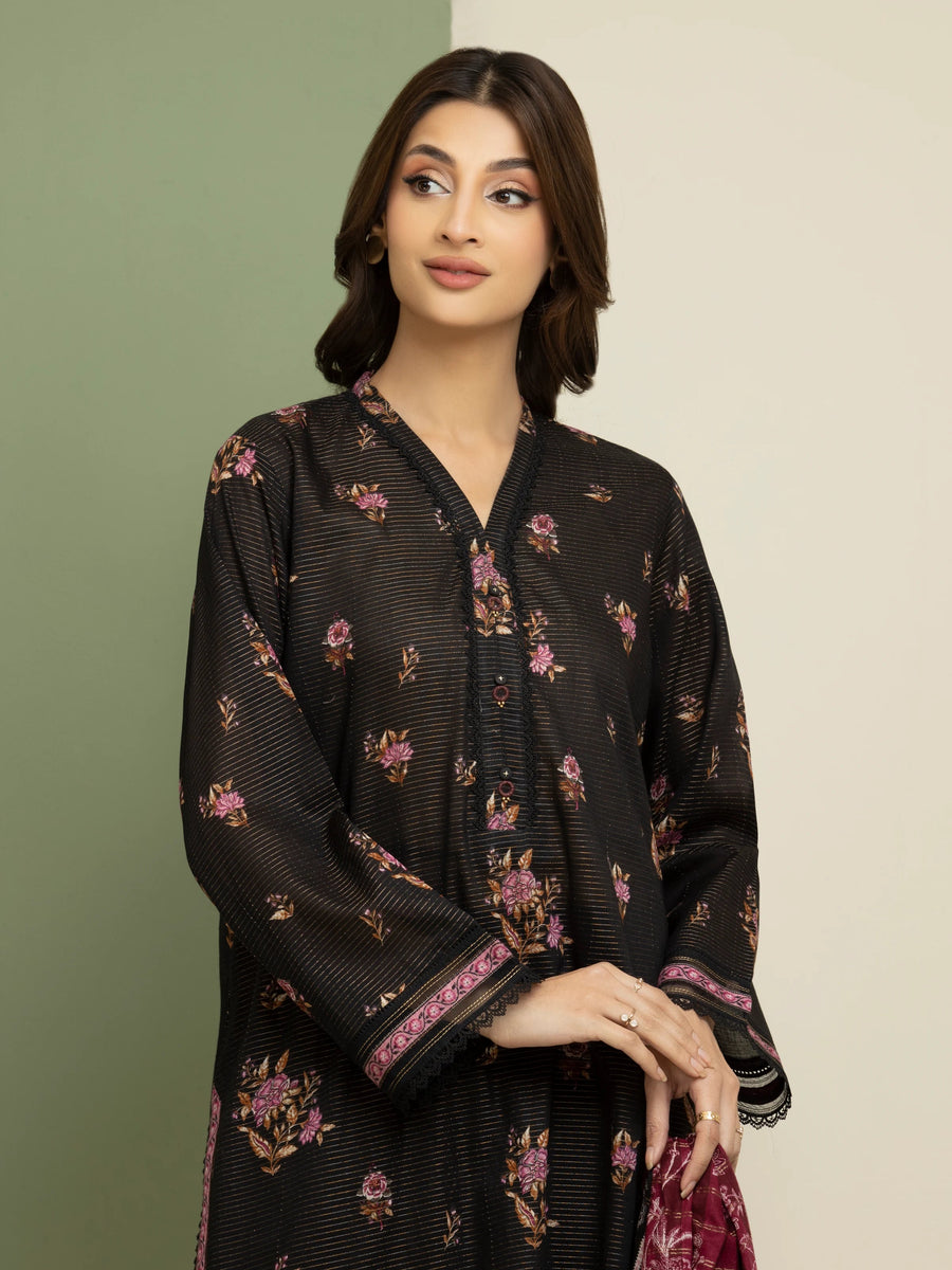 edenrobe Merak Unstitched Printed Zari Lawn 3Pc Suit EWU5M6-006