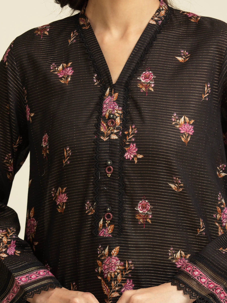 edenrobe Merak Unstitched Printed Zari Lawn 3Pc Suit EWU5M6-006