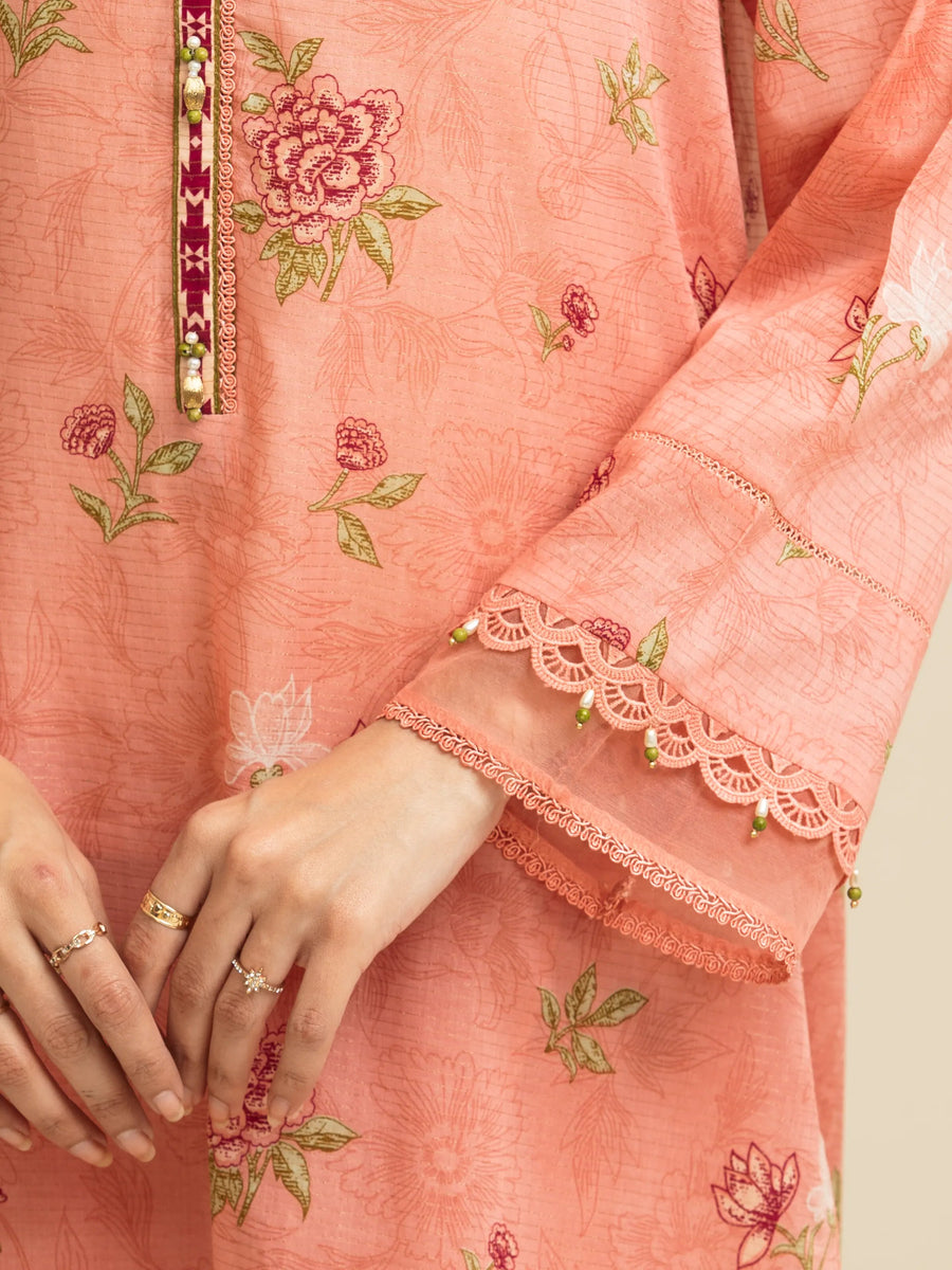 edenrobe Merak Unstitched Printed Zari Lawn 3Pc Suit EWU5M6-007