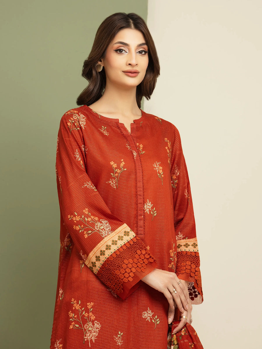 edenrobe Merak Unstitched Printed Zari Lawn 3Pc Suit EWU5M6-008