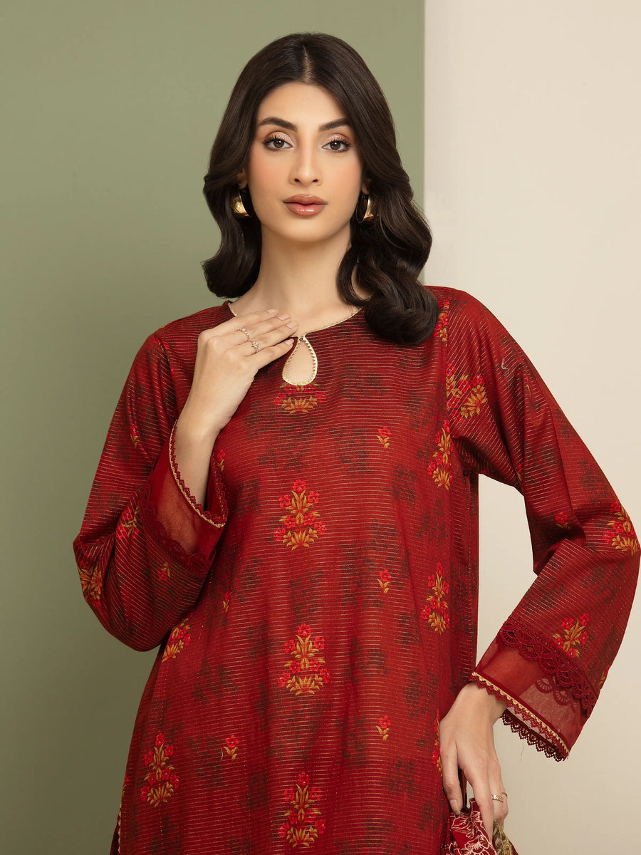 edenrobe Merak Unstitched Printed Zari Lawn 3Pc Suit EWU5M6-009