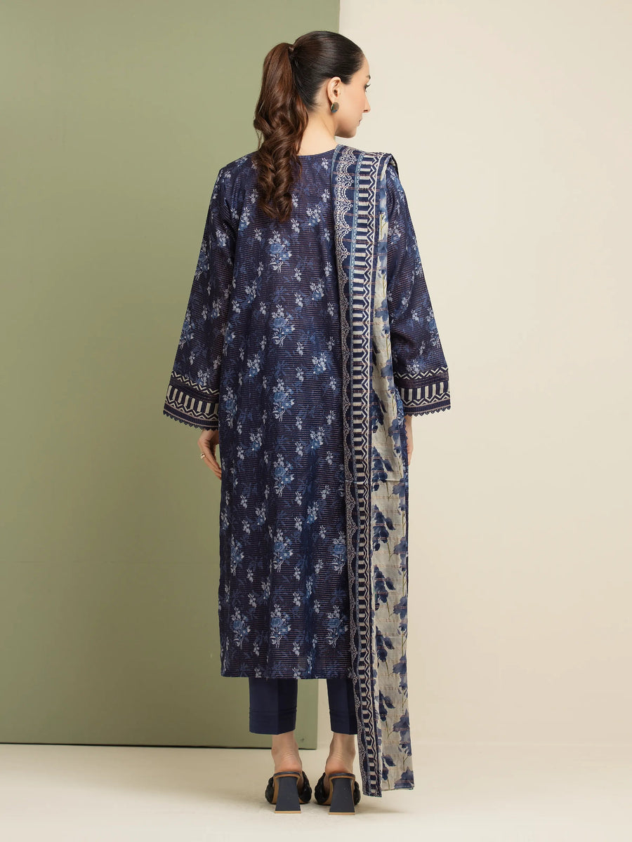 edenrobe Merak Unstitched Printed Zari Lawn 3Pc Suit EWU5M6-010