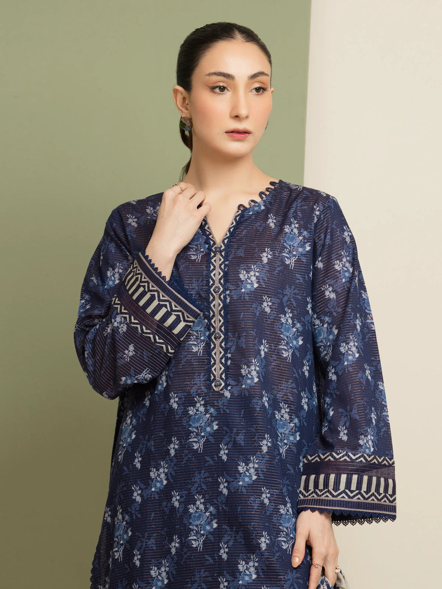edenrobe Merak Unstitched Printed Zari Lawn 3Pc Suit EWU5M6-010