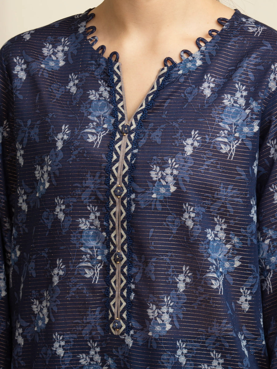 edenrobe Merak Unstitched Printed Zari Lawn 3Pc Suit EWU5M6-010