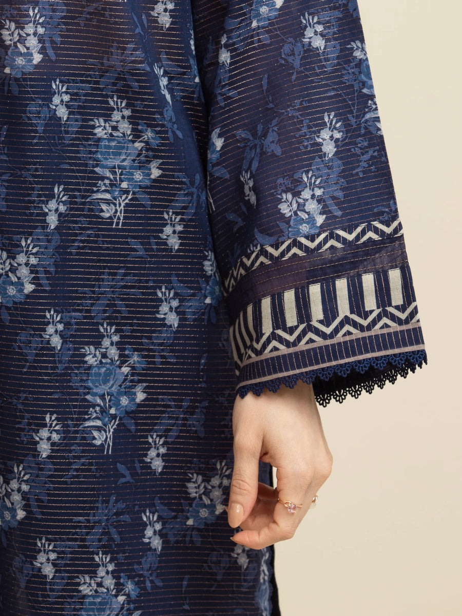 edenrobe Merak Unstitched Printed Zari Lawn 3Pc Suit EWU5M6-010