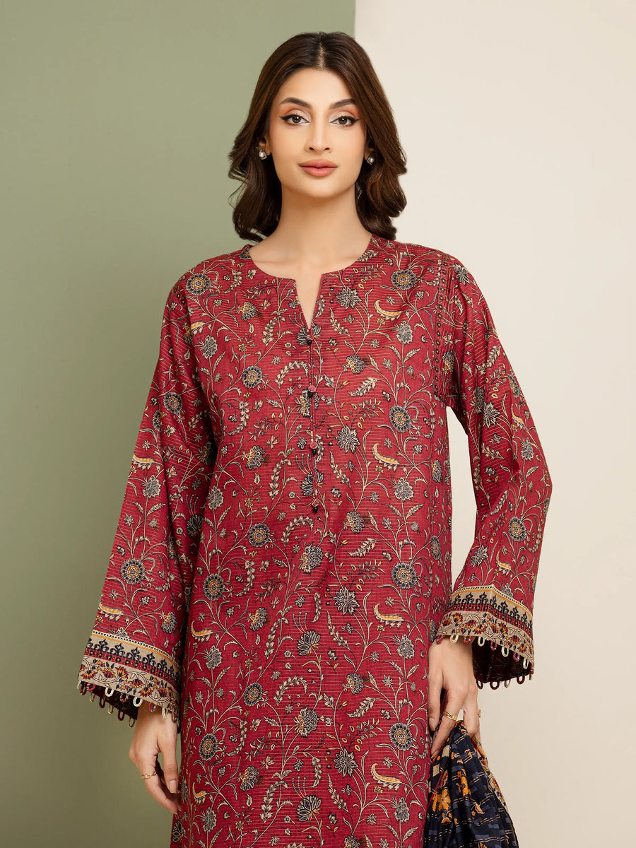 edenrobe Merak Unstitched Printed Zari Lawn 3Pc Suit EWU5M6-011