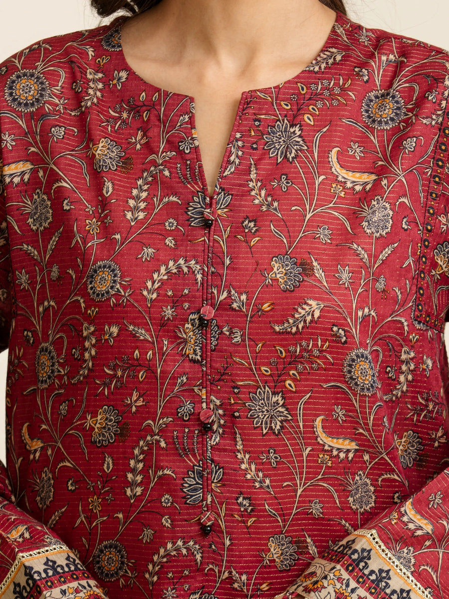edenrobe Merak Unstitched Printed Zari Lawn 3Pc Suit EWU5M6-011