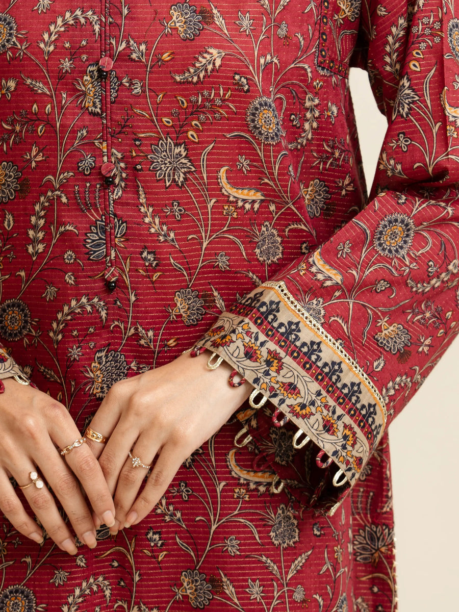 edenrobe Merak Unstitched Printed Zari Lawn 3Pc Suit EWU5M6-011
