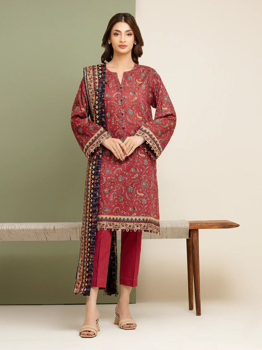 edenrobe Merak Unstitched Printed Zari Lawn 3Pc Suit EWU5M6-011