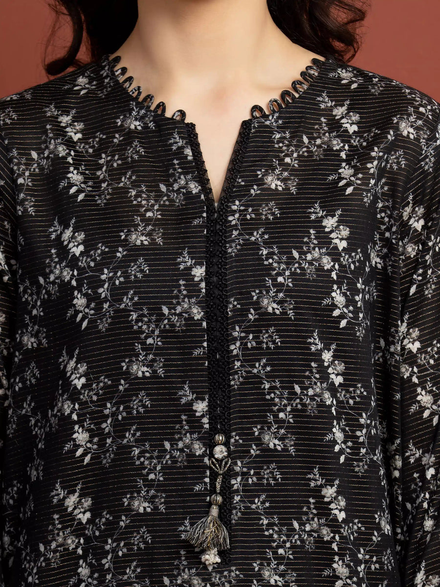 edenrobe Merak Unstitched Printed Zari Lawn 3Pc Suit EWU5M6-014