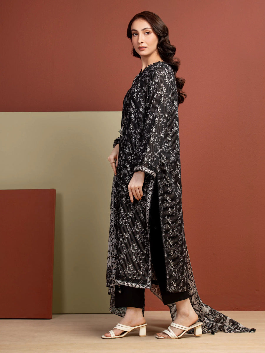 edenrobe Merak Unstitched Printed Zari Lawn 3Pc Suit EWU5M6-014
