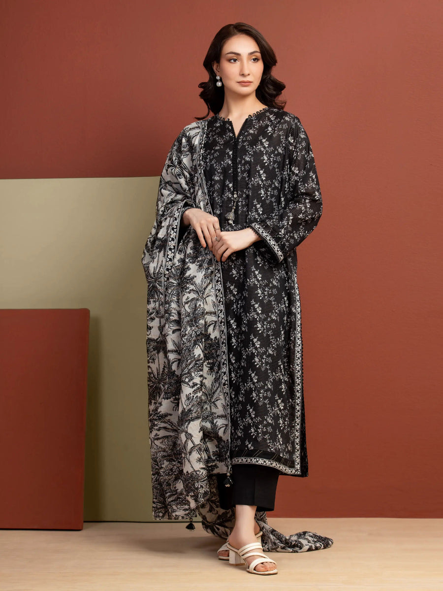 edenrobe Merak Unstitched Printed Zari Lawn 3Pc Suit EWU5M6-014