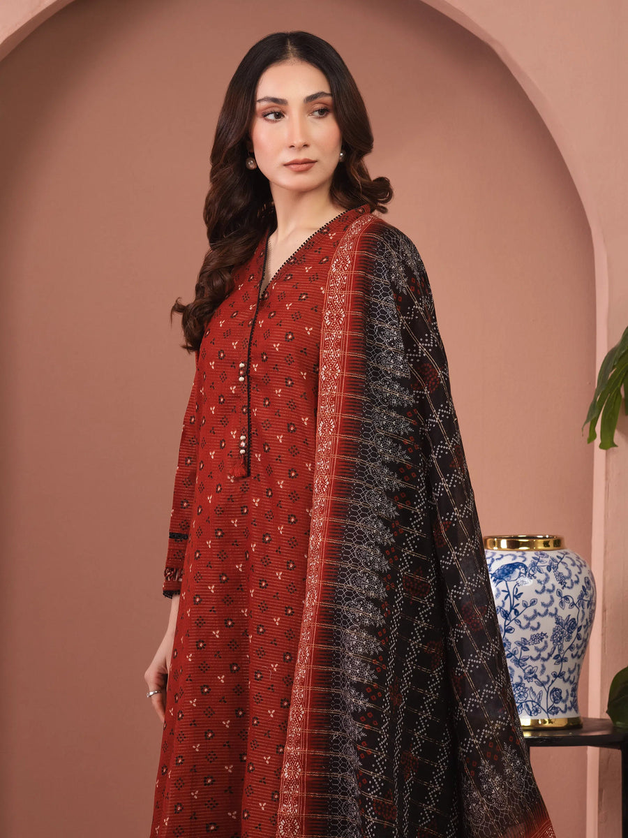 edenrobe Merak Unstitched Printed Zari Lawn 3Pc Suit EWU5M6-015