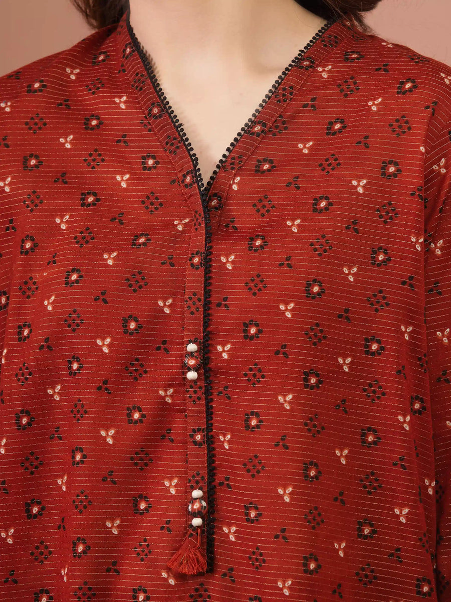 edenrobe Merak Unstitched Printed Zari Lawn 3Pc Suit EWU5M6-015