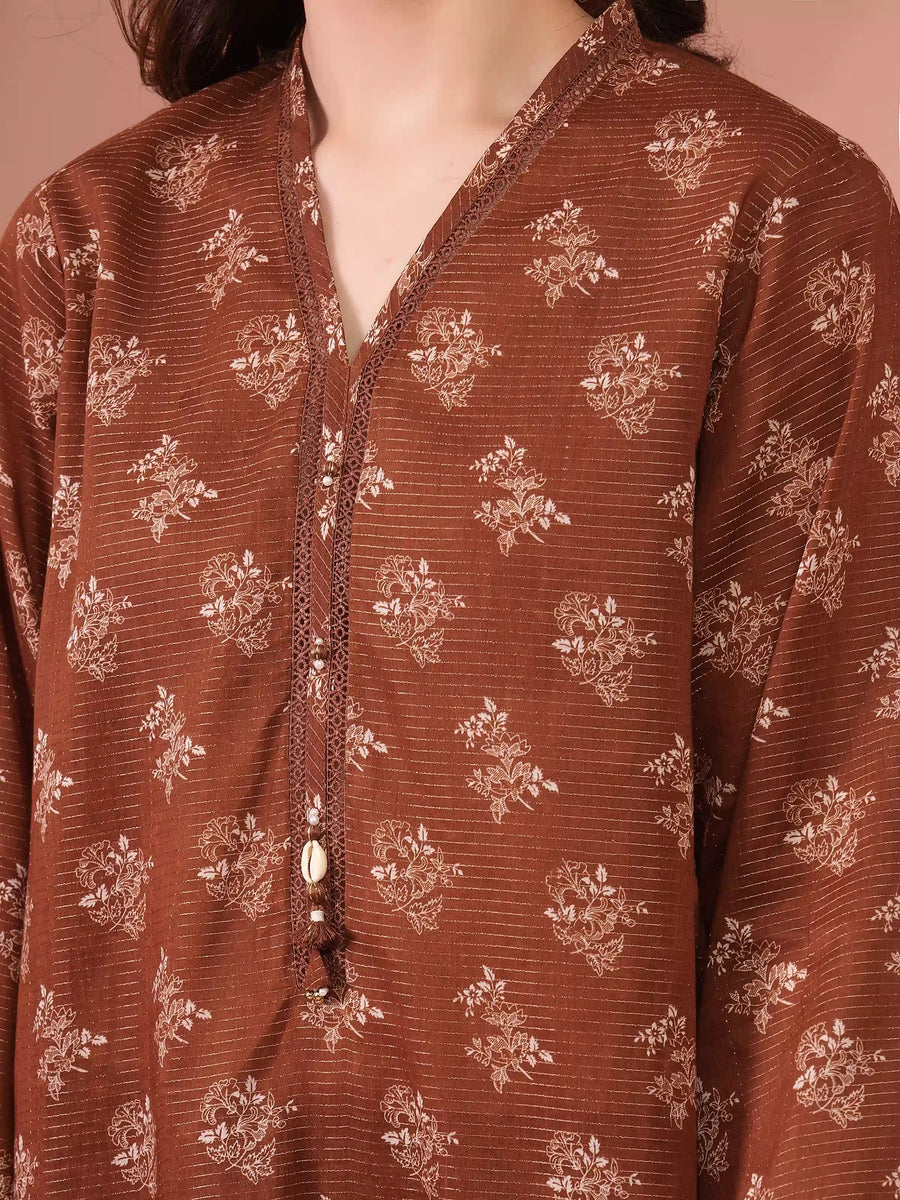 edenrobe Merak Unstitched Printed Zari Lawn 3Pc Suit EWU5M6-017