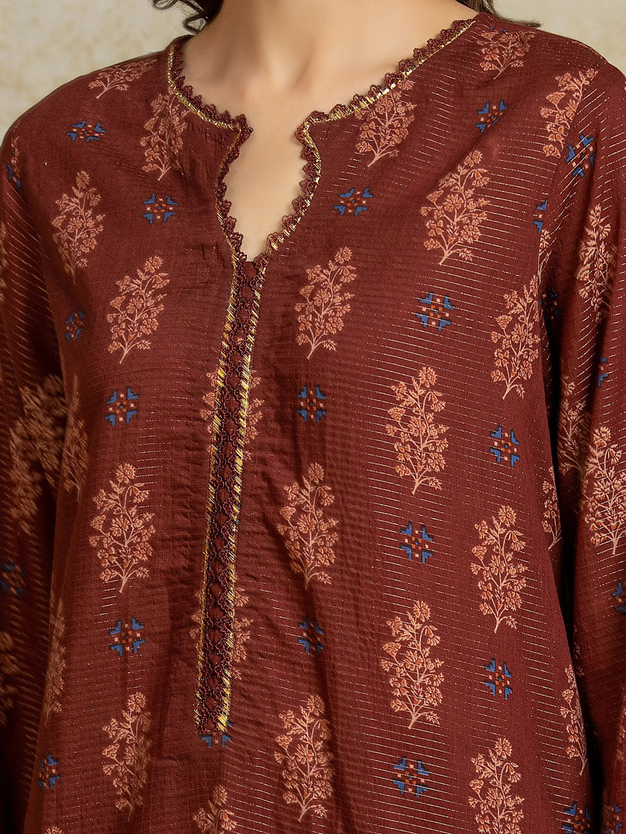 edenrobe Merak Unstitched Printed Zari Lawn 3Pc Suit EWU5M6-019