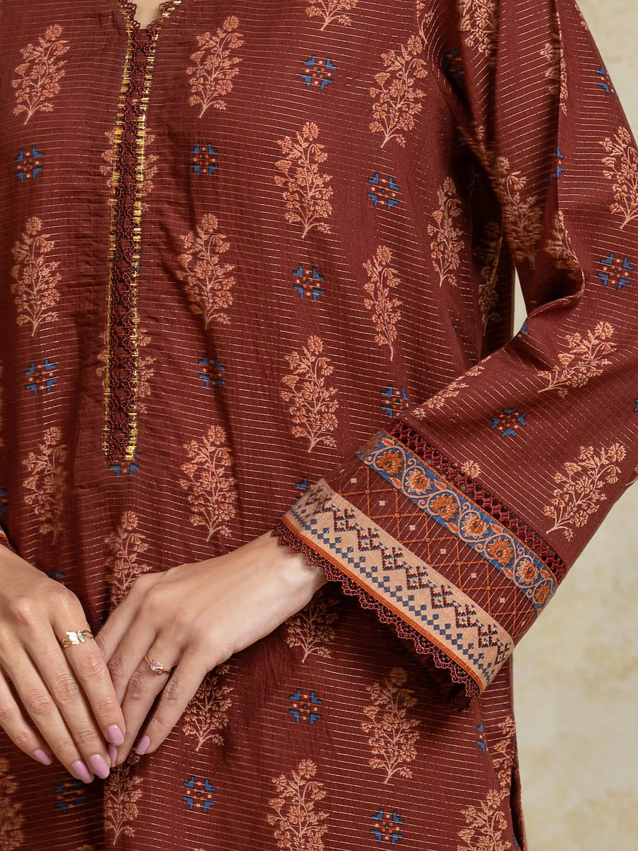 edenrobe Merak Unstitched Printed Zari Lawn 3Pc Suit EWU5M6-019
