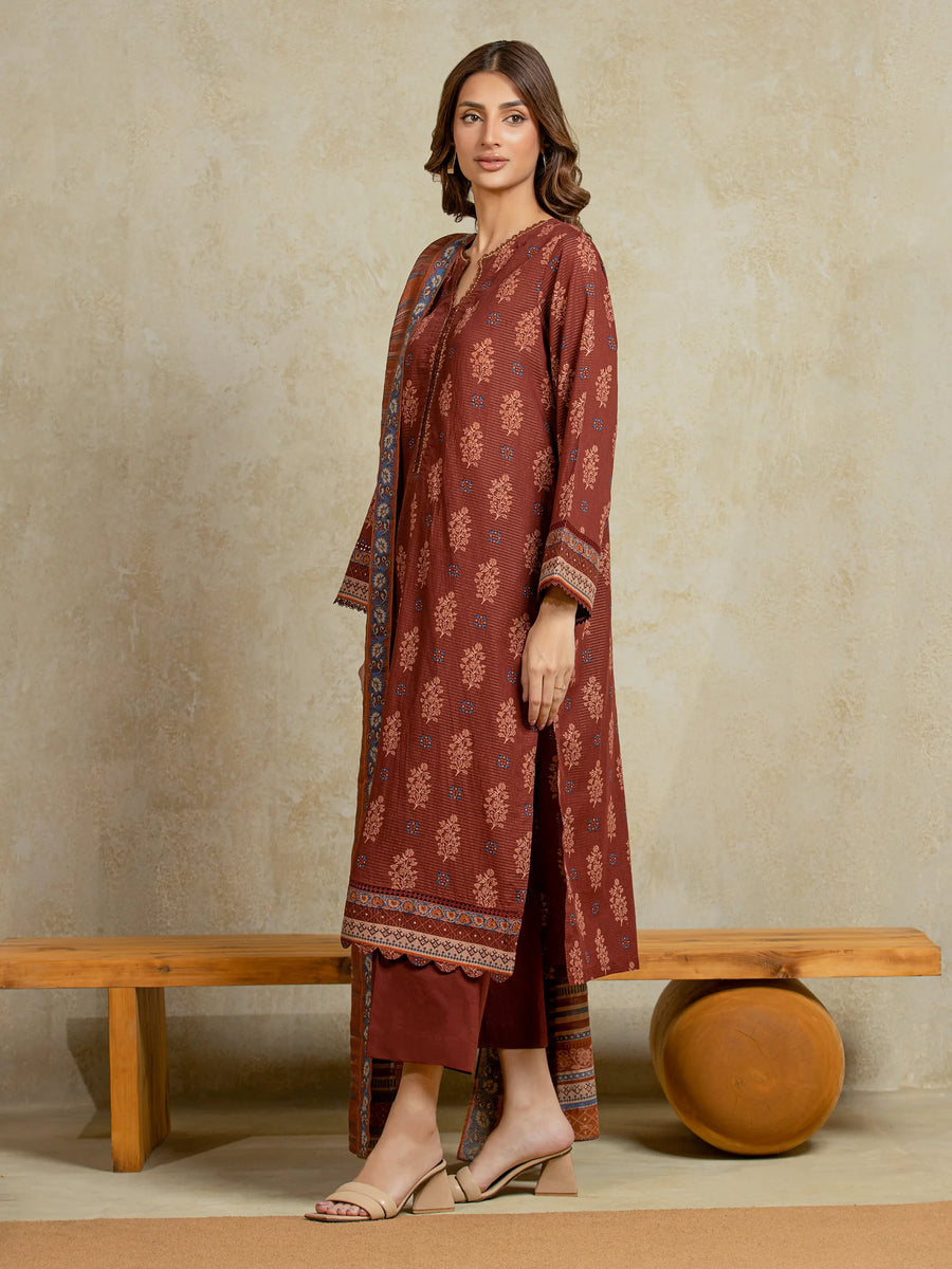 edenrobe Merak Unstitched Printed Zari Lawn 3Pc Suit EWU5M6-019