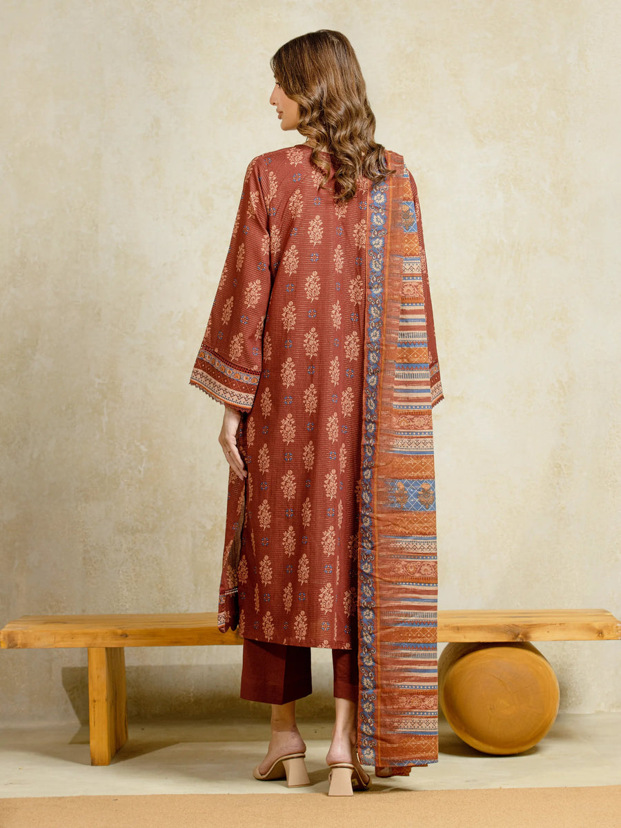 edenrobe Merak Unstitched Printed Zari Lawn 3Pc Suit EWU5M6-019