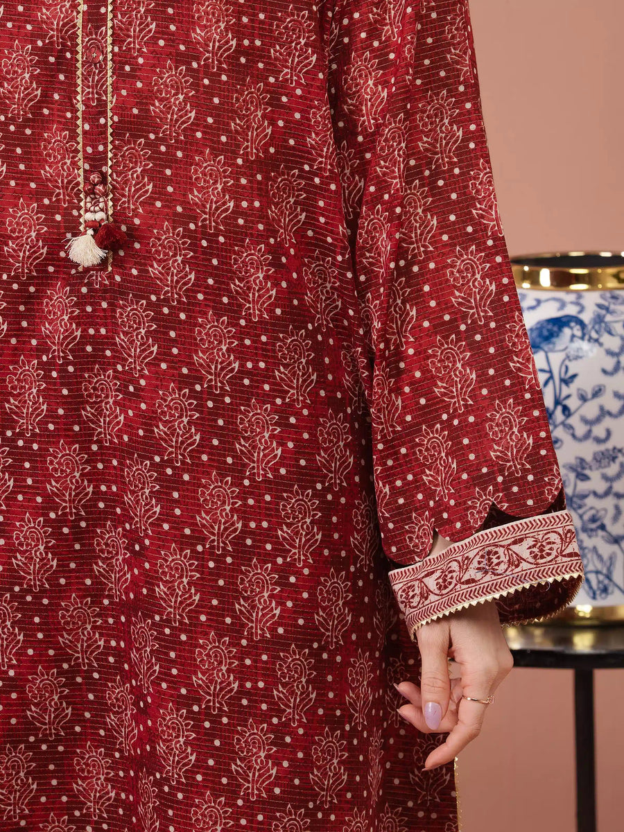 edenrobe Merak Unstitched Printed Zari Lawn 3Pc Suit EWU5M6-020