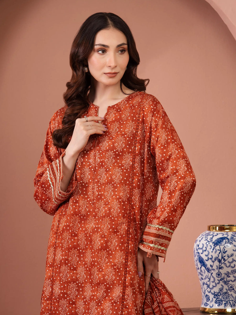 edenrobe Merak Unstitched Printed Zari Lawn 3Pc Suit EWU5M6-021