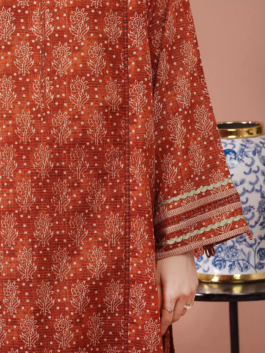 edenrobe Merak Unstitched Printed Zari Lawn 3Pc Suit EWU5M6-021